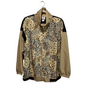 Vintage Sport Savvy Windbreaker Track Jacket 1X Gold Black Animal Print USA 90's
